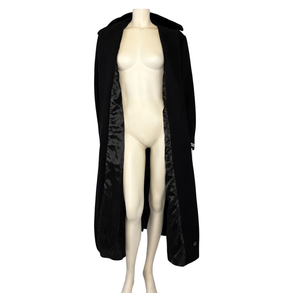 Neiman Marcus 10 Long Wool Coat $790 Velvet Collar Minimalist Black Quiet Luxury - Picture 6 of 8